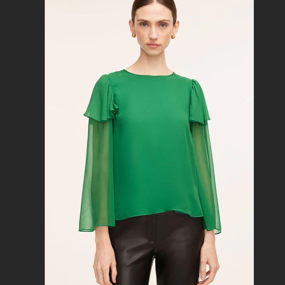 Rebecca Taylor 100% Silk Chiffon Ruffle Peasant Blouse Sz 4, Flared Long Sleeves - Picture 1 of 13